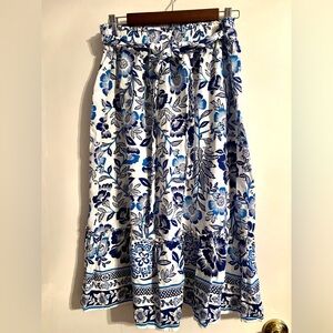Rachel Zoe White and Blue Floral Print Maxi Skirt - Size XL